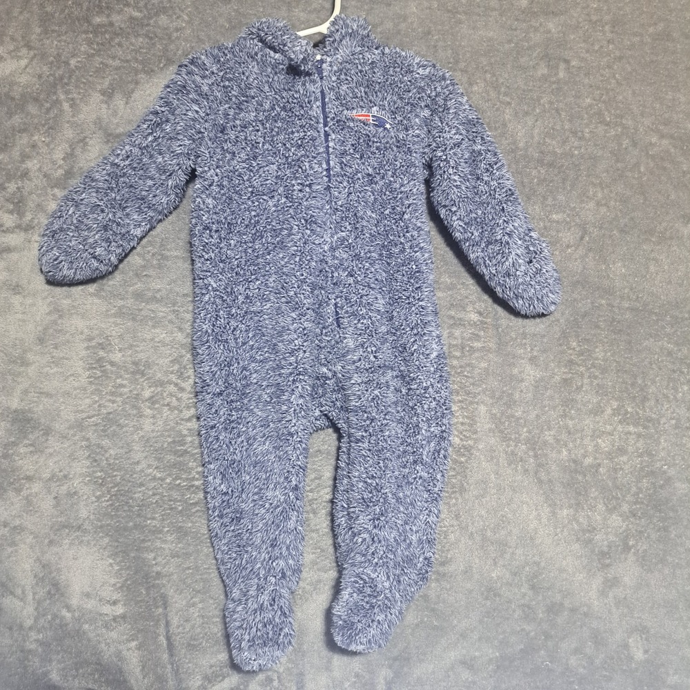 NFL New England Patriots Sherpa Fleece Hooded Footed Romper 6/9M Baby Sporty